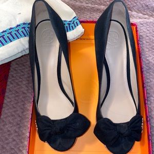 Black Tory Burch Fabric Wedge - worn once Size 8